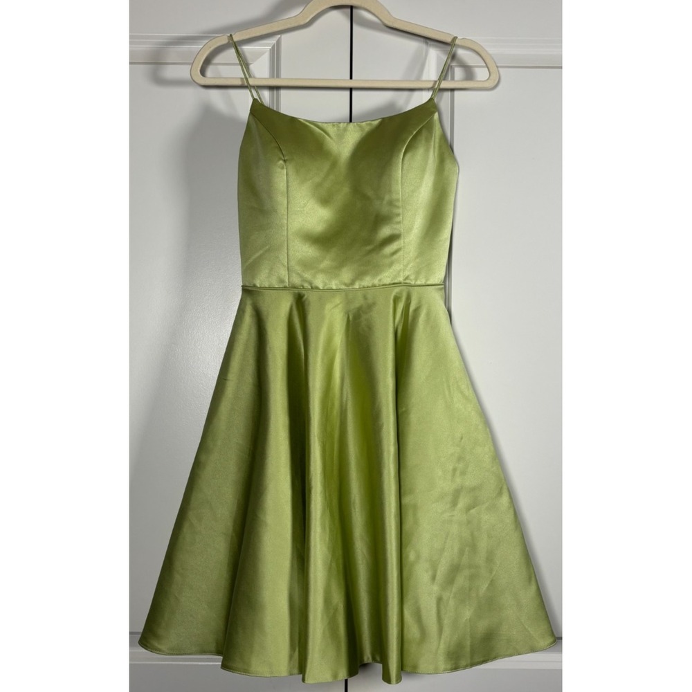 Stacees Womens A-Line Homecoming Dress Celadon Shor Satin Scoop Neck Cocktail S